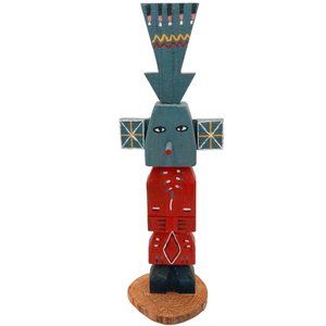 Folk Art Totem Pole Native American Statue Wood Sculpture Signed 21 Inch